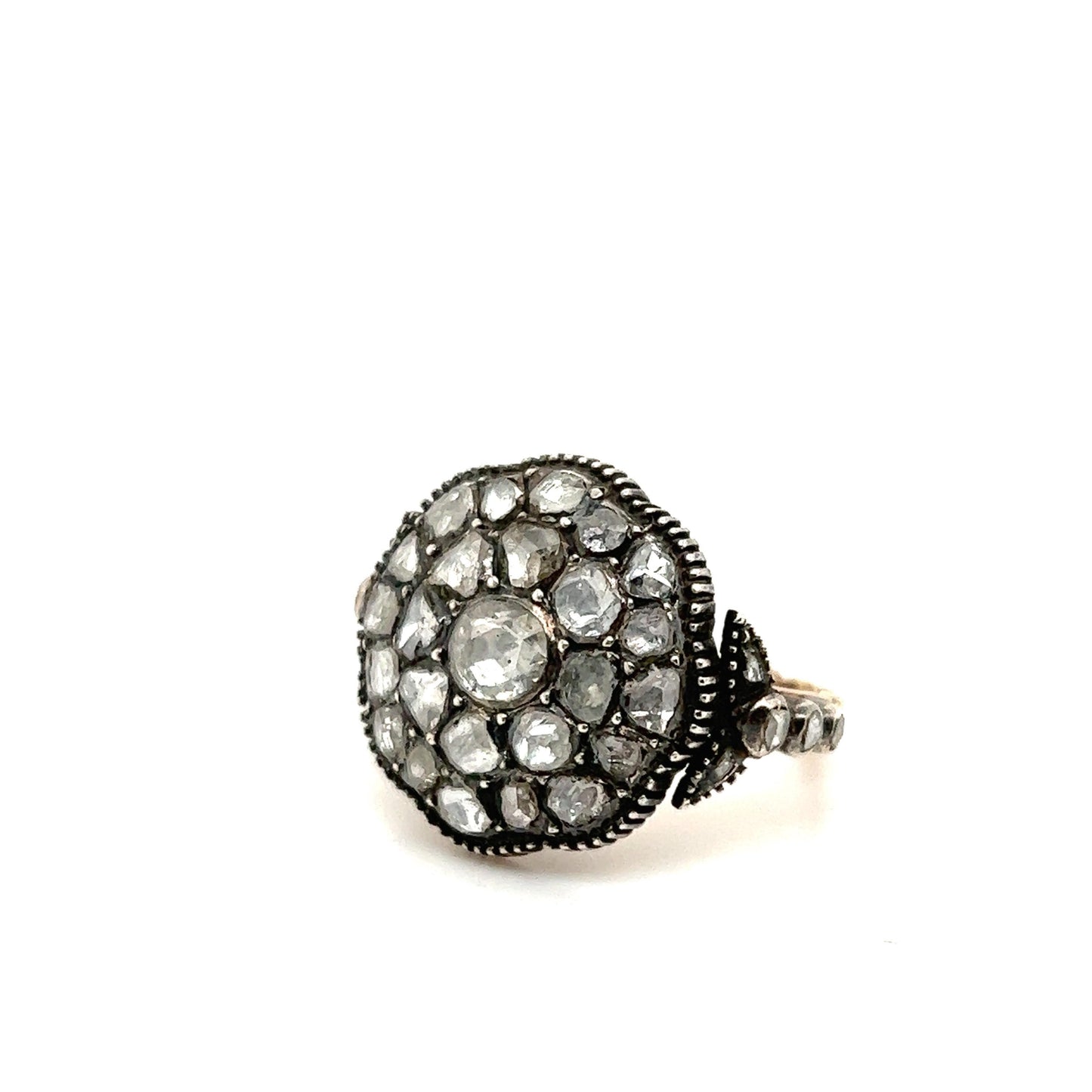 Victorian Era Rose-Cut Diamond Ring in Silver-Topped Gold Mounting