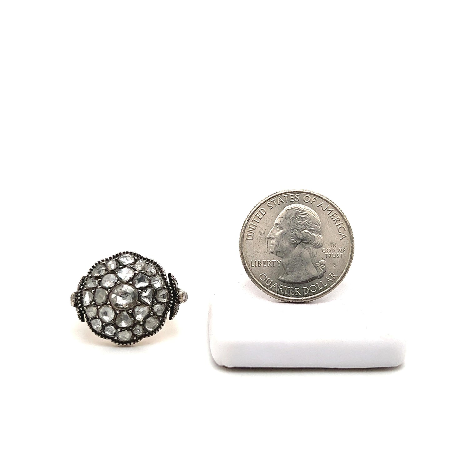 Victorian Era Rose-Cut Diamond Ring in Silver-Topped Gold Mounting