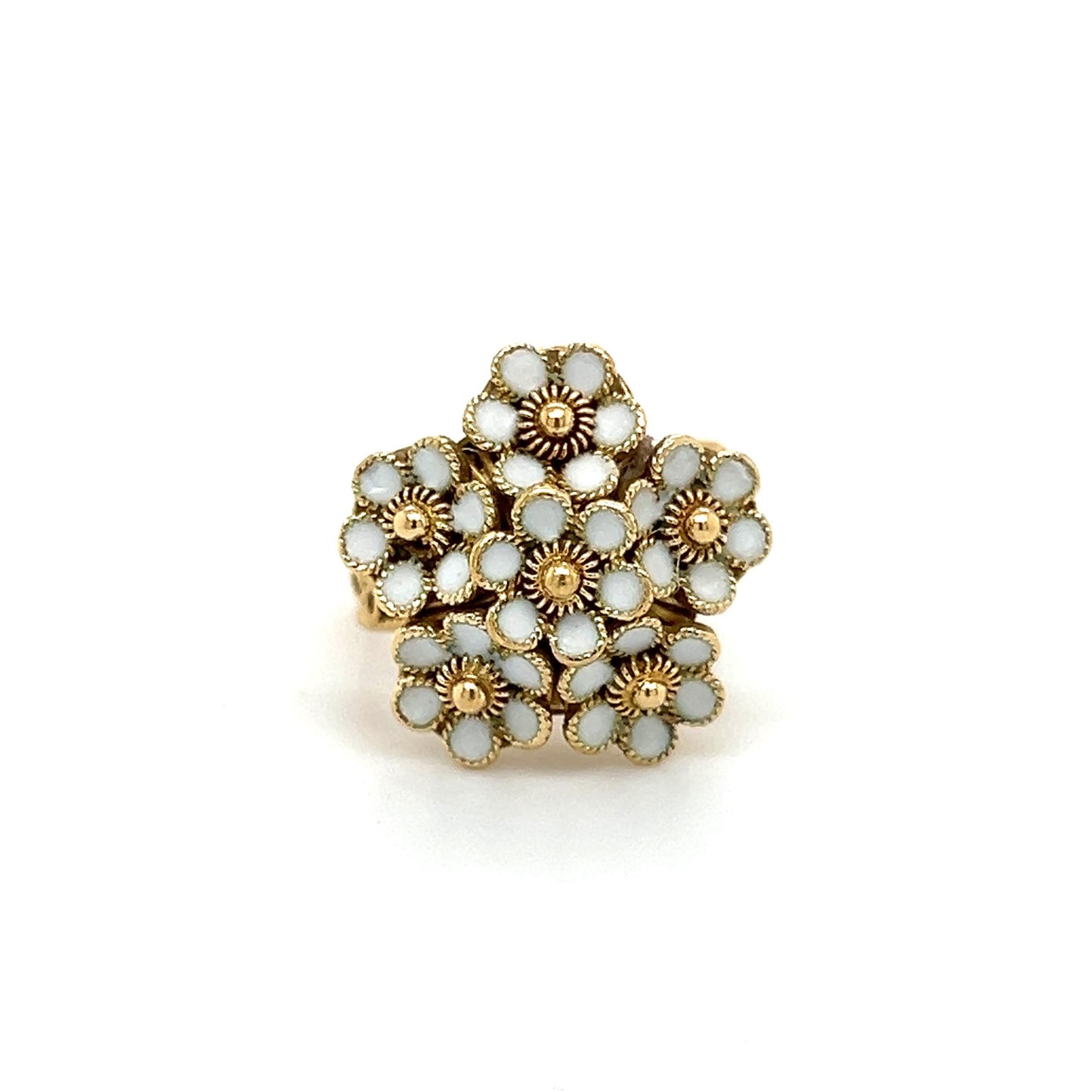 Victorian Floral Bouquet Enamel Ring 18k Yellow Gold