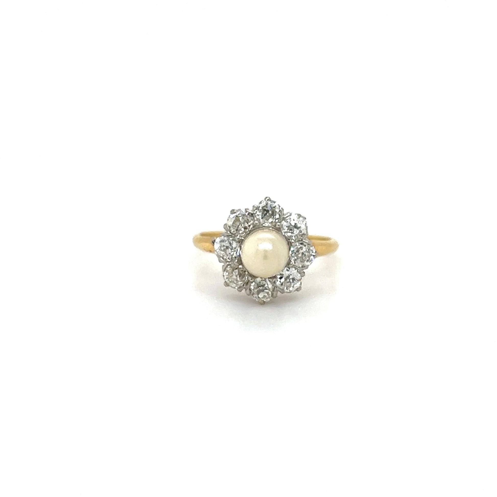 Victorian Natural Pearl & Old Mine Cut Diamond Halo Cocktail Ring