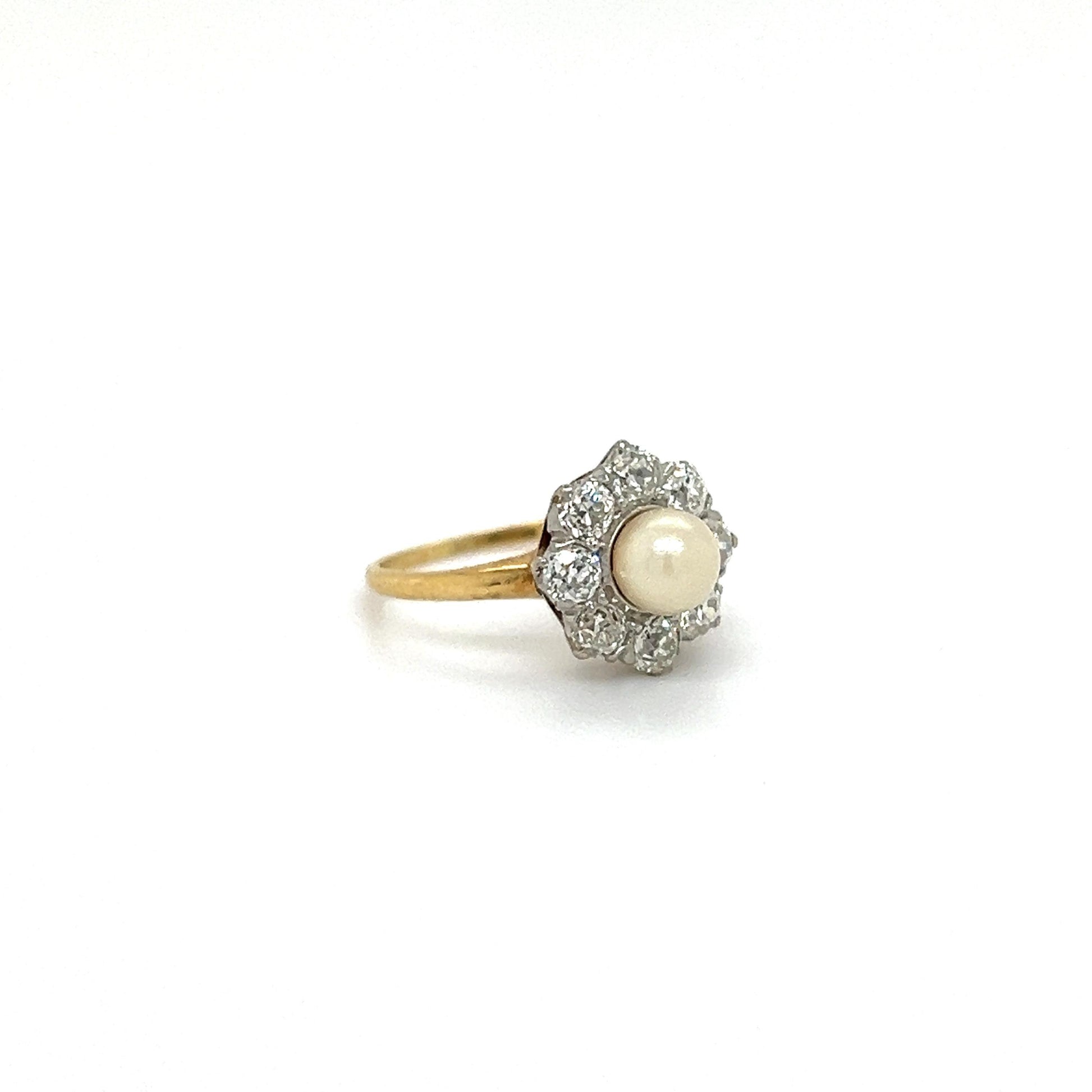 Victorian Natural Pearl & Old Mine Cut Diamond Halo Cocktail Ring