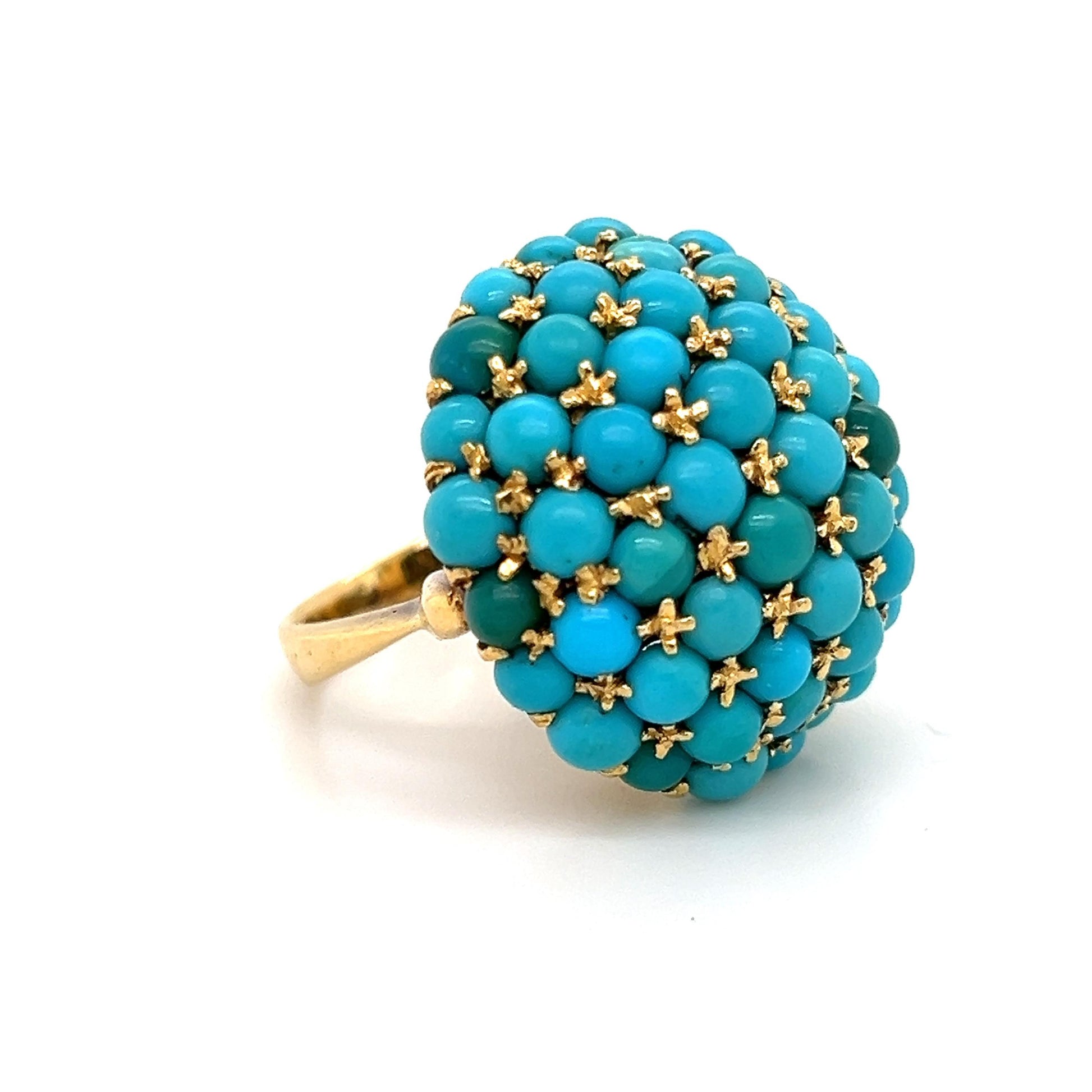 Victorian Turquoise Gemstone Bombe Cocktail Ring 18k Yellow Gold