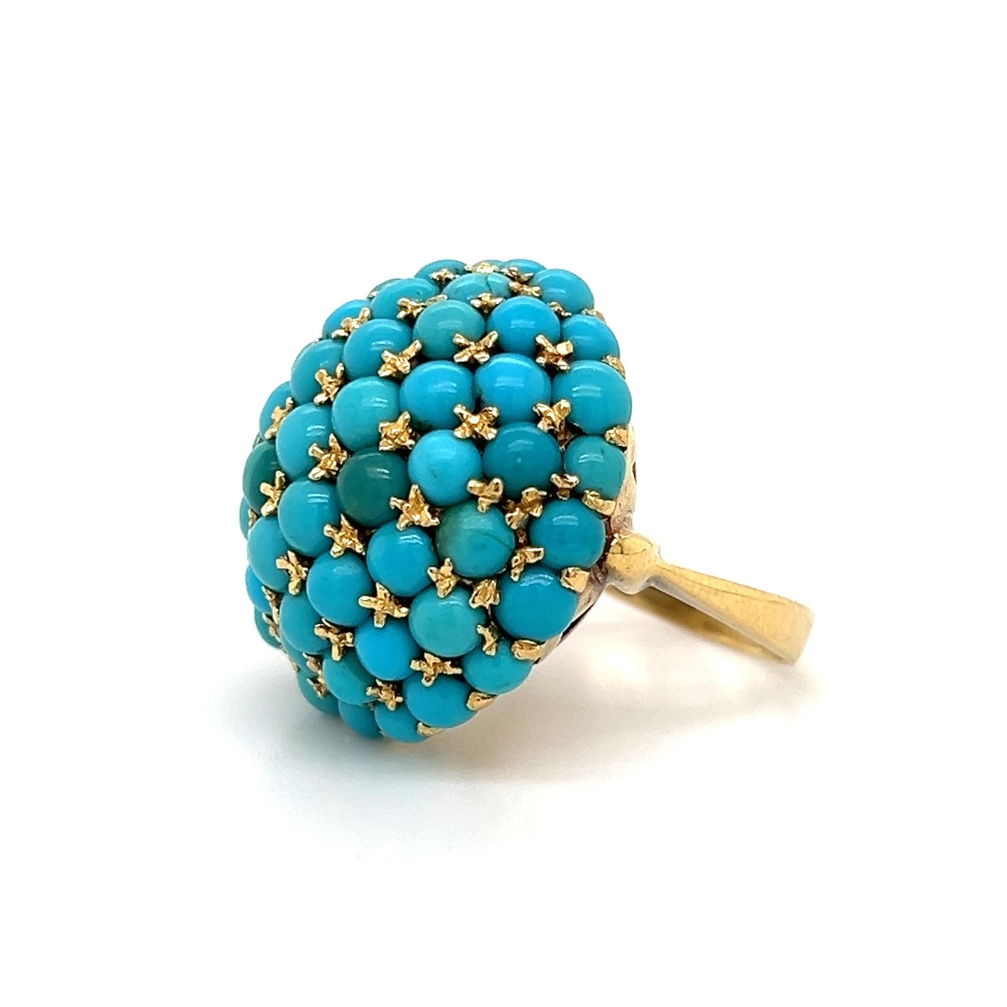 Victorian Turquoise Gemstone Bombe Cocktail Ring 18k Yellow Gold