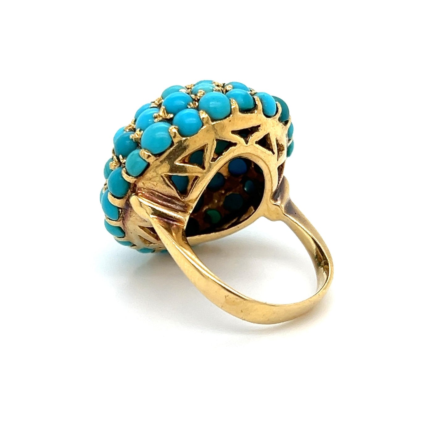 Victorian Turquoise Gemstone Bombe Cocktail Ring 18k Yellow Gold