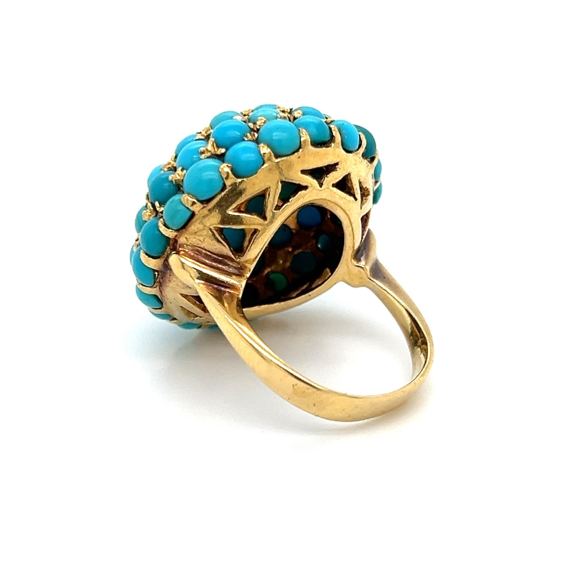 Victorian Turquoise Gemstone Bombe Cocktail Ring 18k Yellow Gold