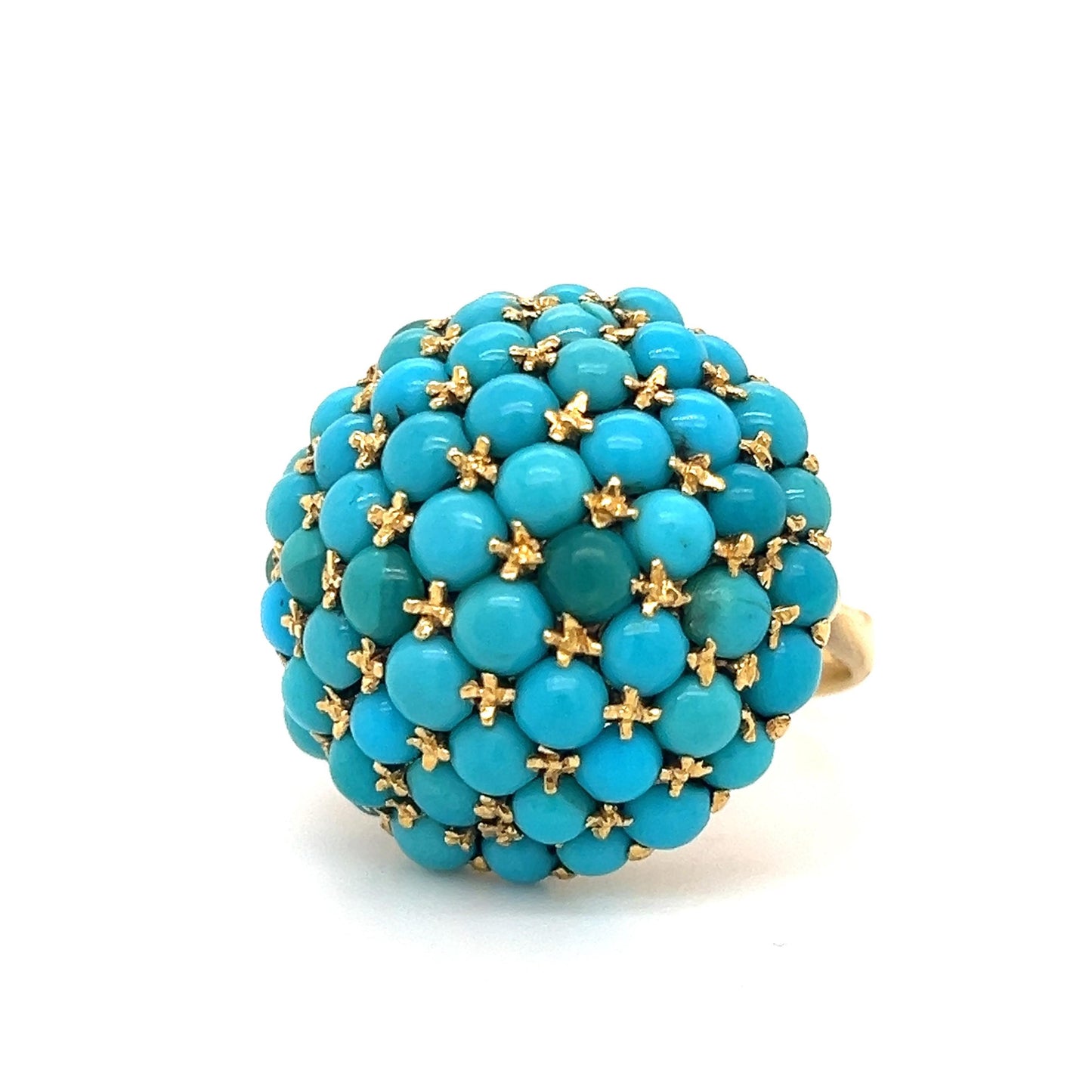 Victorian Turquoise Gemstone Bombe Cocktail Ring 18k Yellow Gold