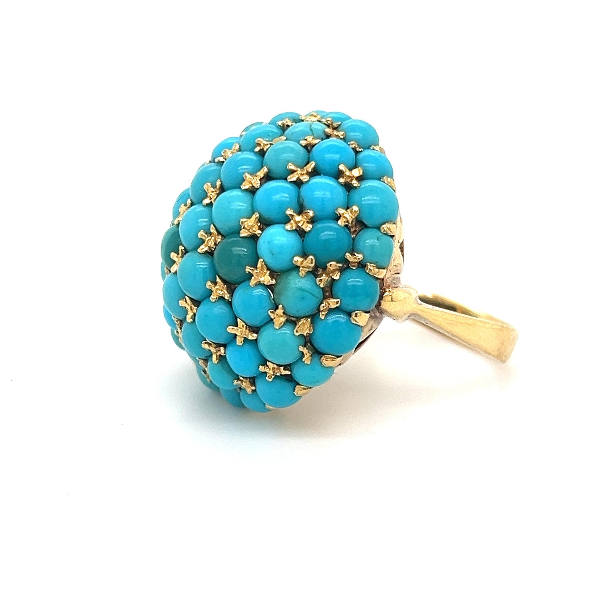 Victorian Turquoise Gemstone Bombe Cocktail Ring 18k Yellow Gold