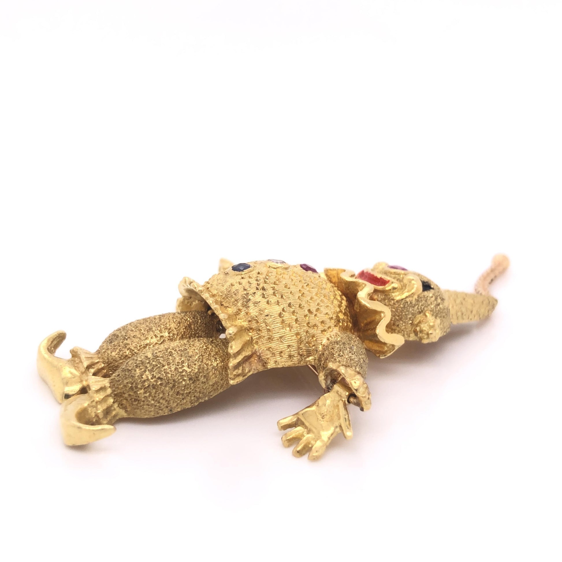 Vintage Clown Brooch 18k Yellow Gold Diamond Ruby Sapphire