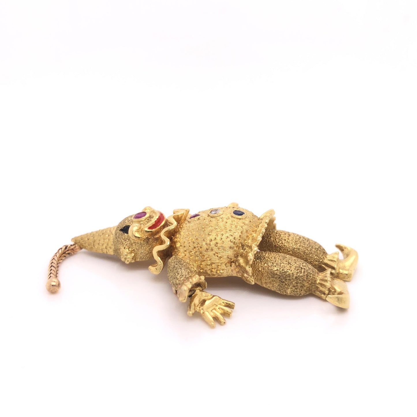 Vintage Clown Brooch 18k Yellow Gold Diamond Ruby Sapphire