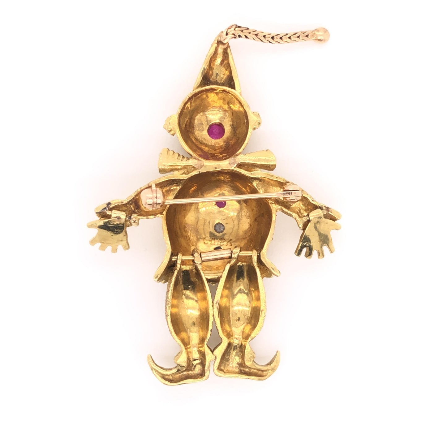 Vintage Clown Brooch 18k Yellow Gold Diamond Ruby Sapphire