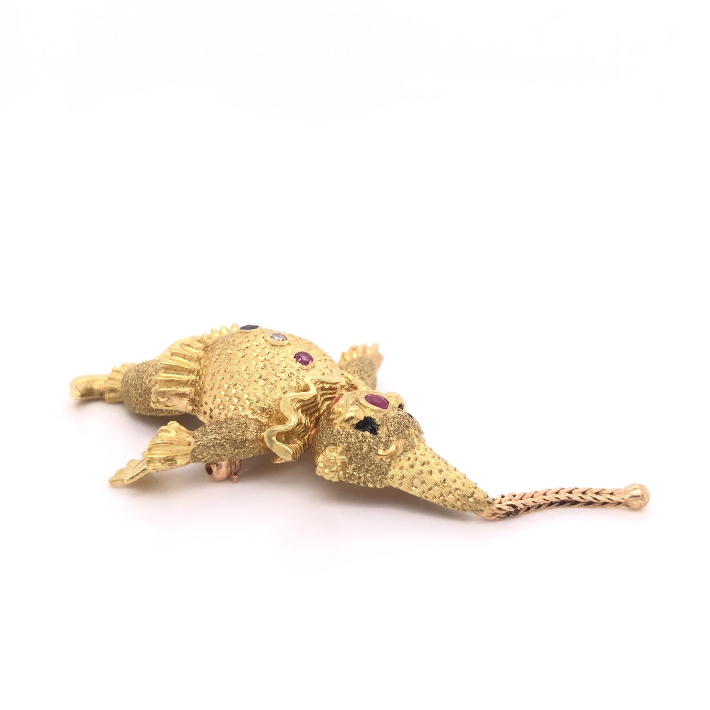 Vintage Clown Brooch 18k Yellow Gold Diamond Ruby Sapphire