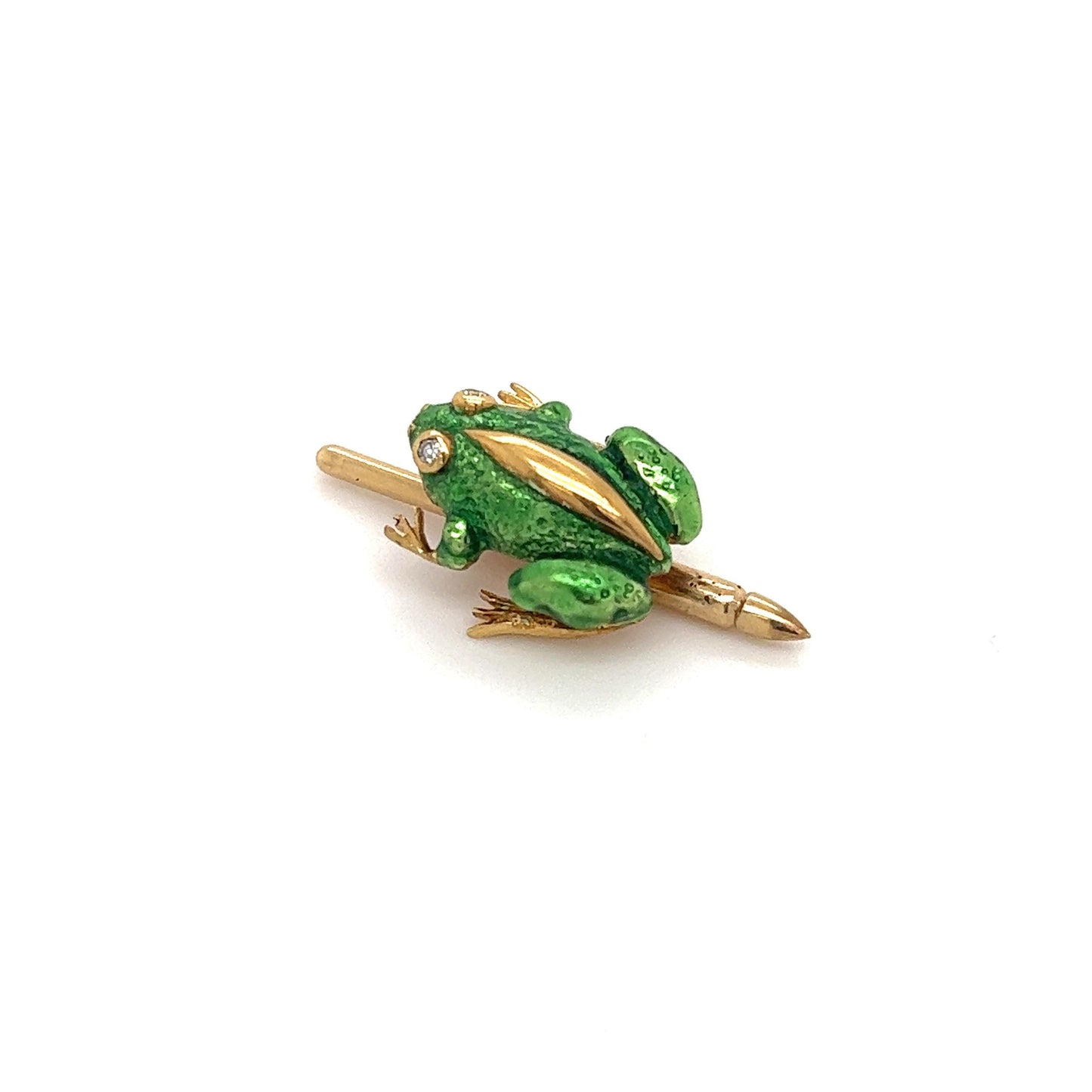 Vintage Diamond Enamel Frog Button Stud 14k Yellow Gold
