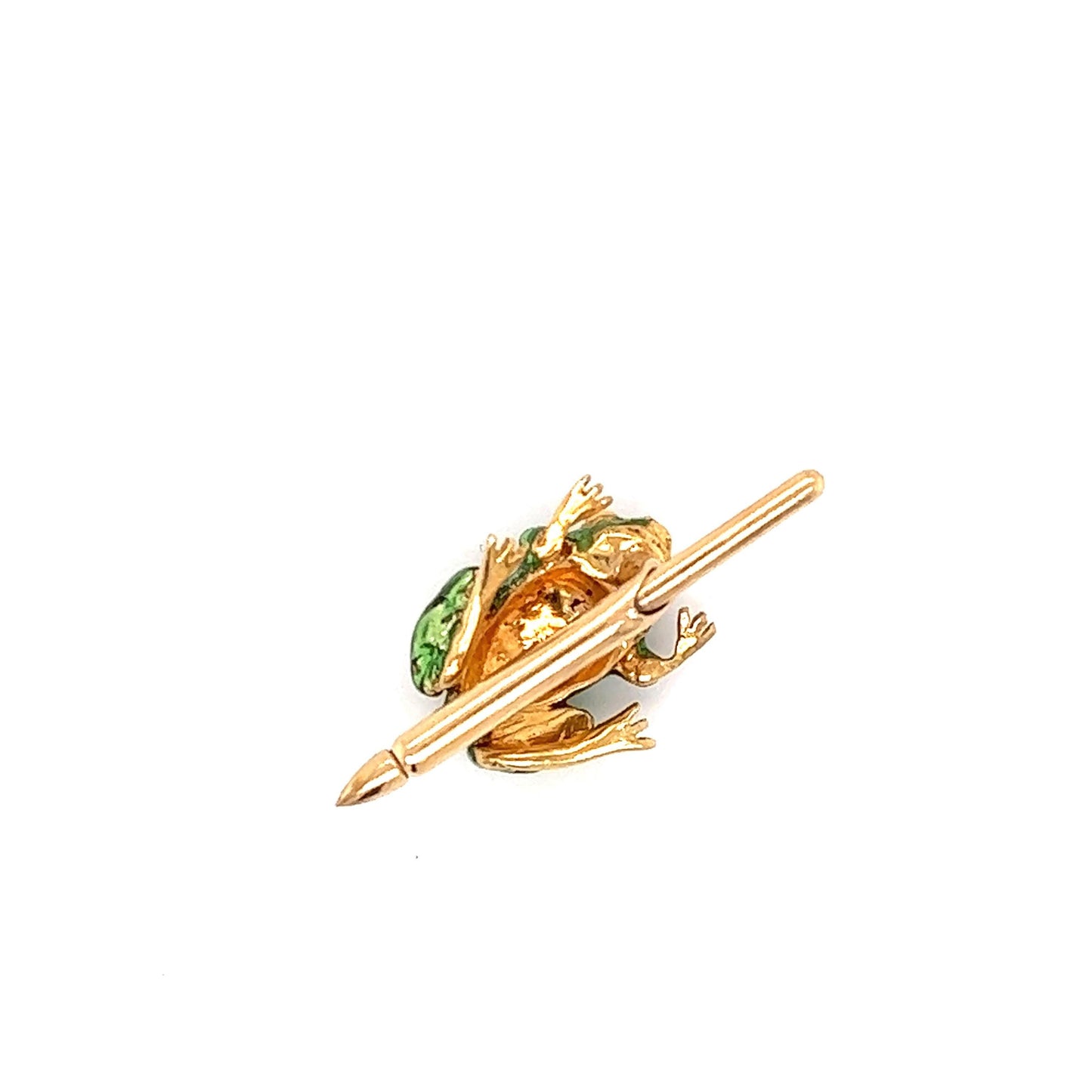 Vintage Diamond Enamel Frog Button Stud 14k Yellow Gold