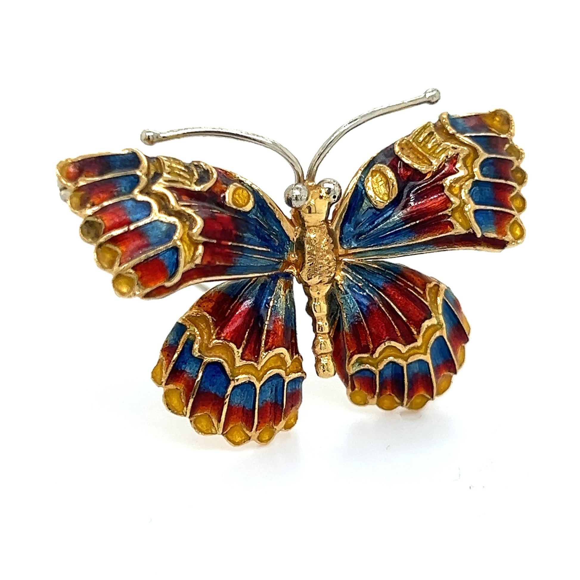 Vintage Enamel Butterfly Brooch 18k Yellow Gold Italian Made