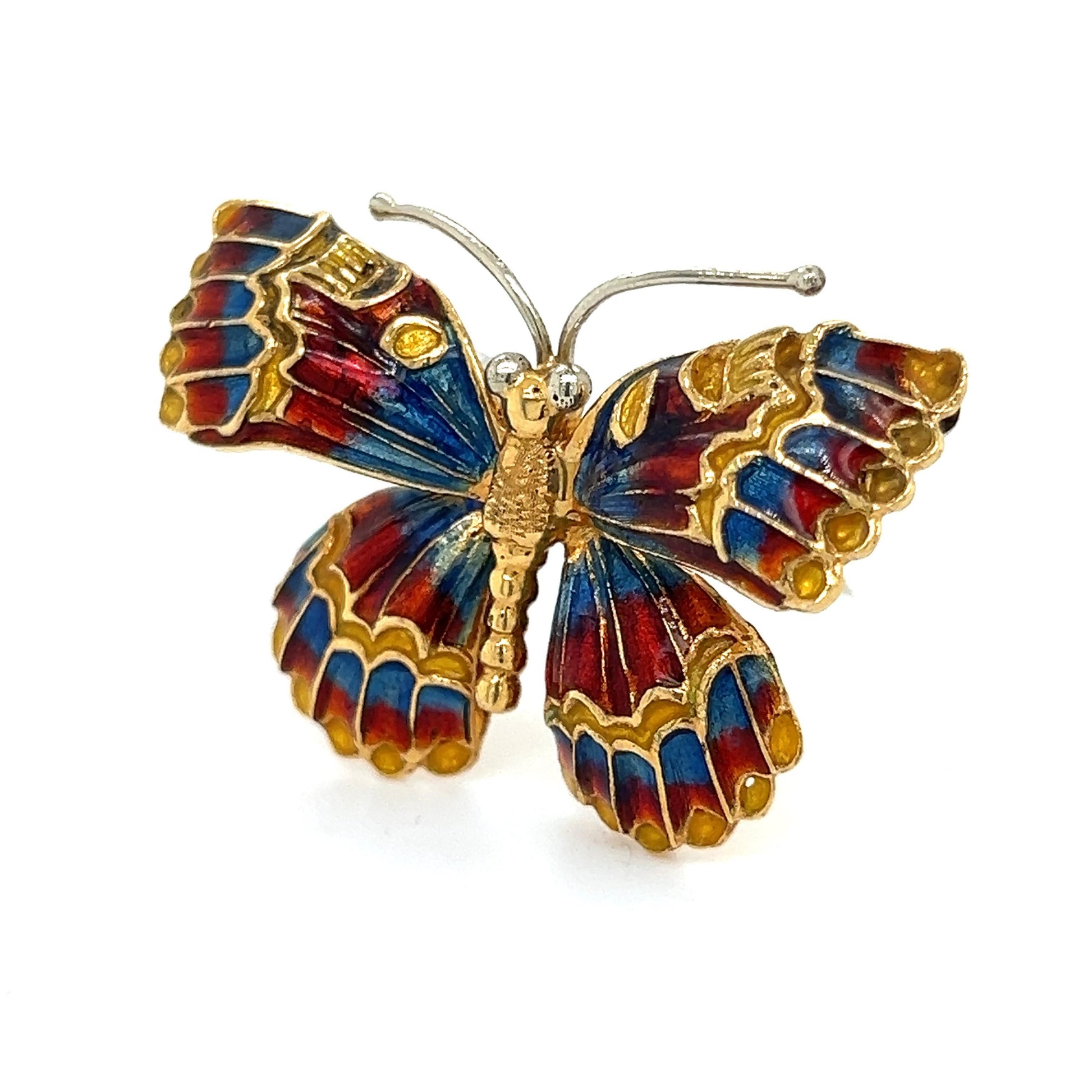 Vintage Enamel Butterfly Brooch 18k Yellow Gold Italian Made