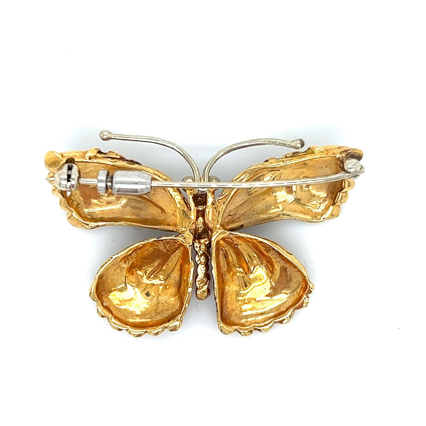 Vintage Enamel Butterfly Brooch 18k Yellow Gold Italian Made