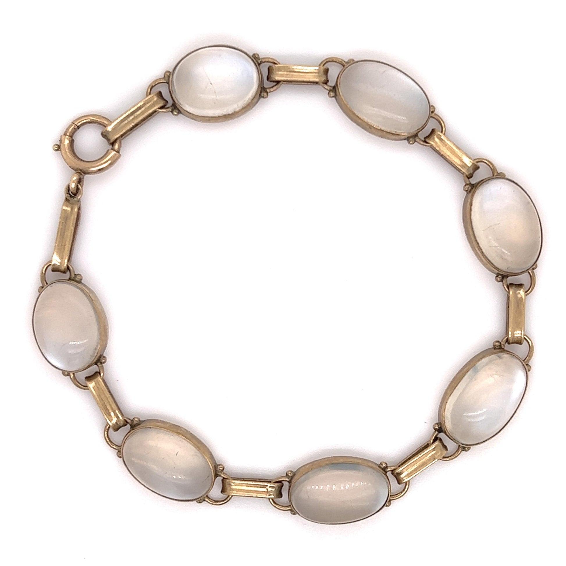 Vintage Mid Century Moonstone Gold Link Bracelet 14k
