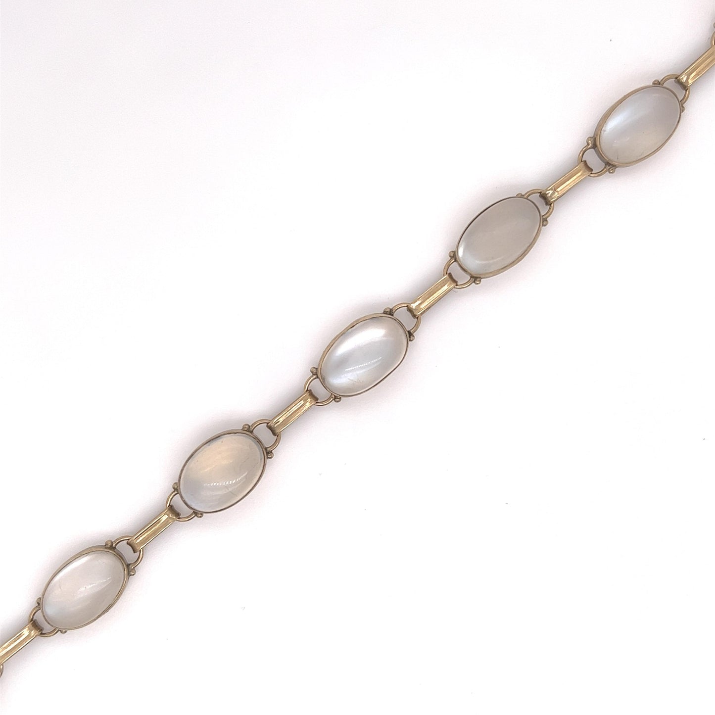 Vintage Mid Century Moonstone Gold Link Bracelet 14k