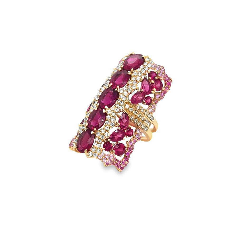 Wendy Yue Diamond Rubellite & Sapphire Gemstone Cocktail Ring 18k Rose Gold