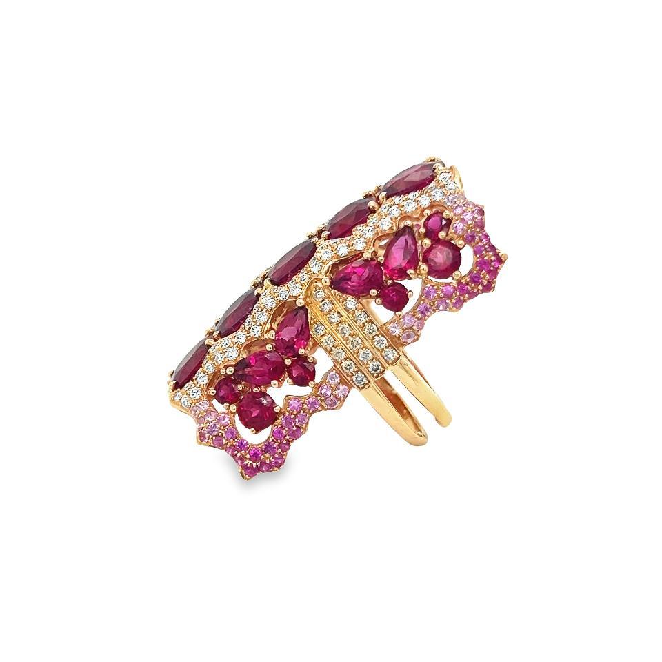 Wendy Yue Diamond Rubellite & Sapphire Gemstone Cocktail Ring 18k Rose Gold