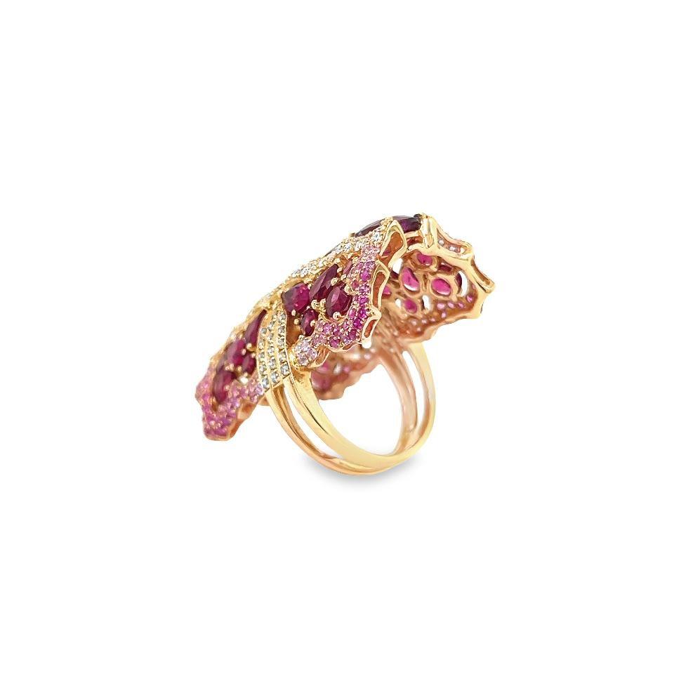 Wendy Yue Diamond Rubellite & Sapphire Gemstone Cocktail Ring 18k Rose Gold