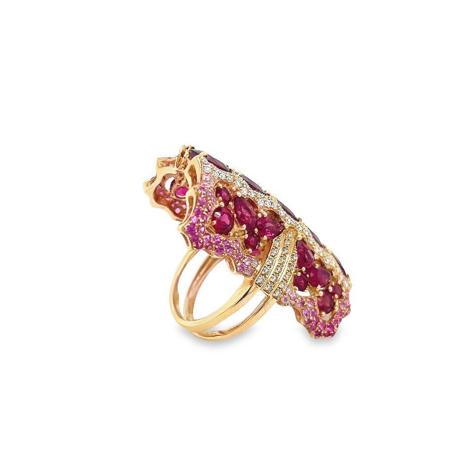 Wendy Yue Diamond Rubellite & Sapphire Gemstone Cocktail Ring 18k Rose Gold