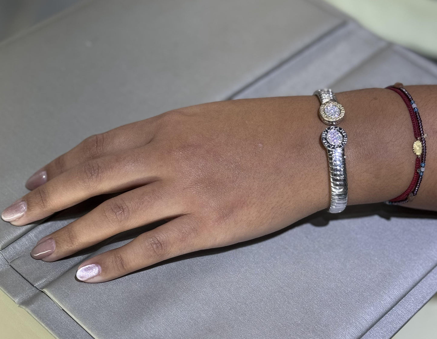 Bulgari Tubogas Diamond Cuff Bangle in Stainless Steel