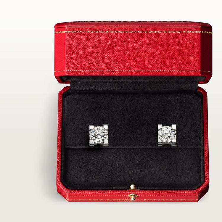 Cartier C De Cartier Earrings 18k White Gold 1.00 Carat GIA CERTIFIED