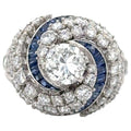 Art Deco Diamond & Sapphire Swirling Ballerina Ring Platinum 4.50 Carat