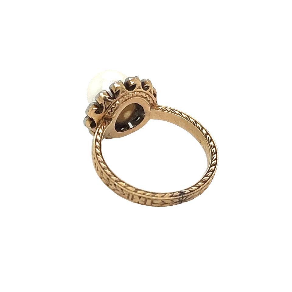 Art Deco Natural Pearl & Diamond Floral Ring Filigree Detail