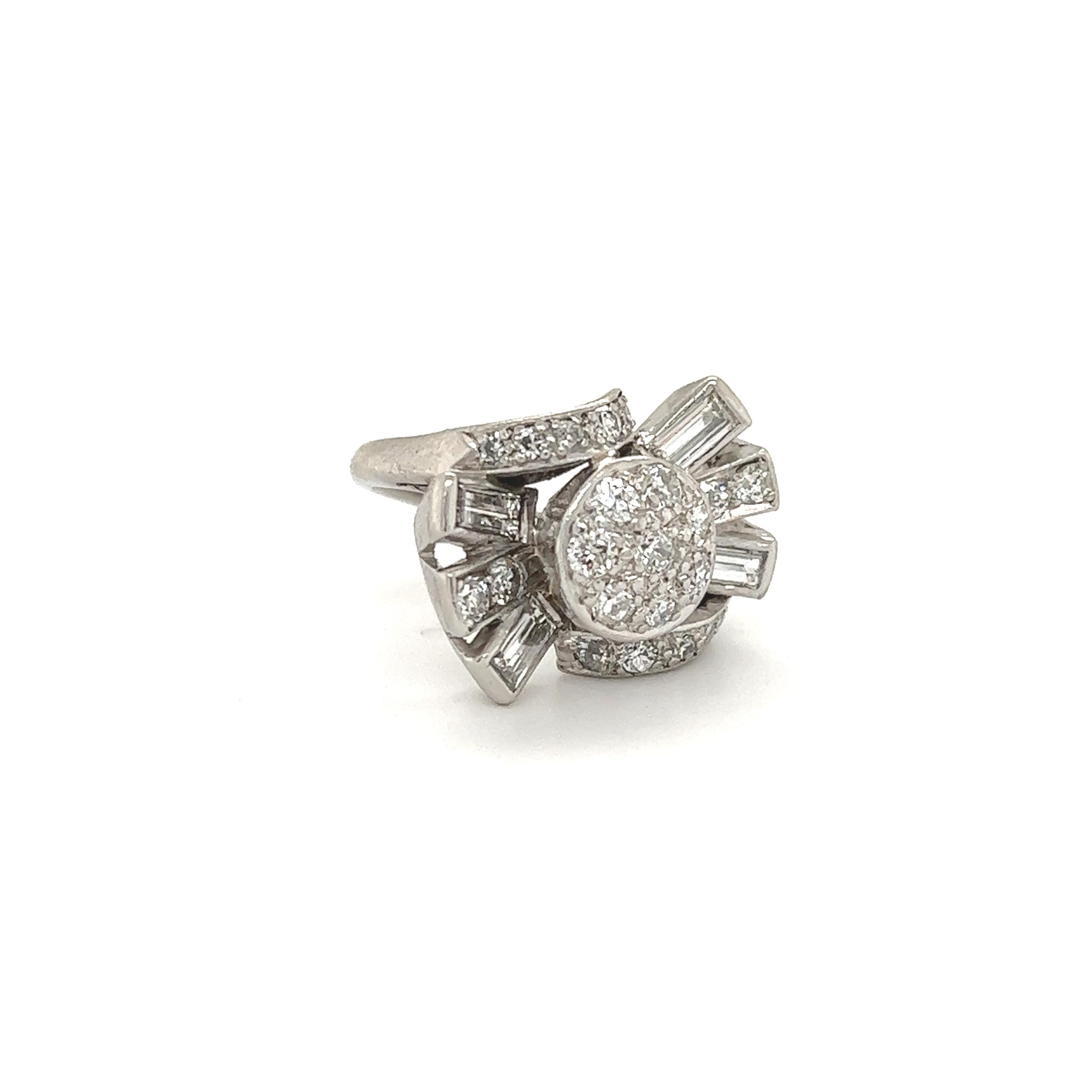 Art Deco Platinum & Diamond Spray Design Cocktail Ring