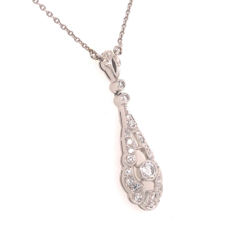 Art Deco Style Diamond Pendant Necklace 18 Karat White Gold