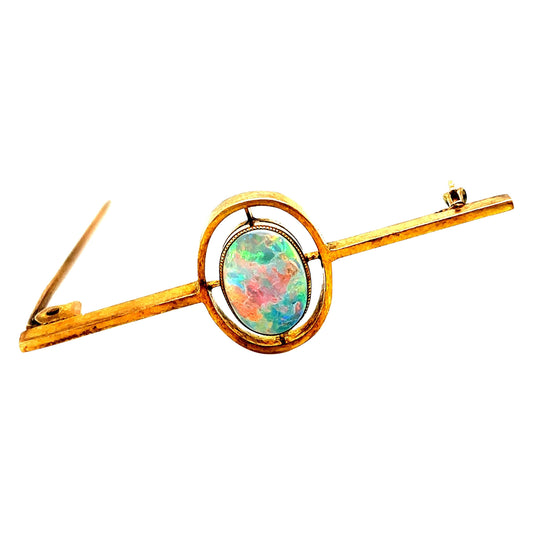 Art Nouveau Black Opal Yellow Gold Pin