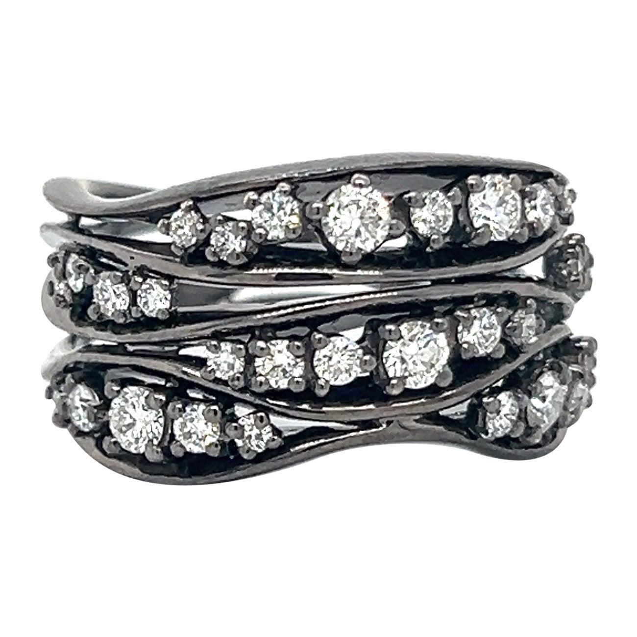 Black Rhodium Diamond Open Work Wave Design Ring 18k