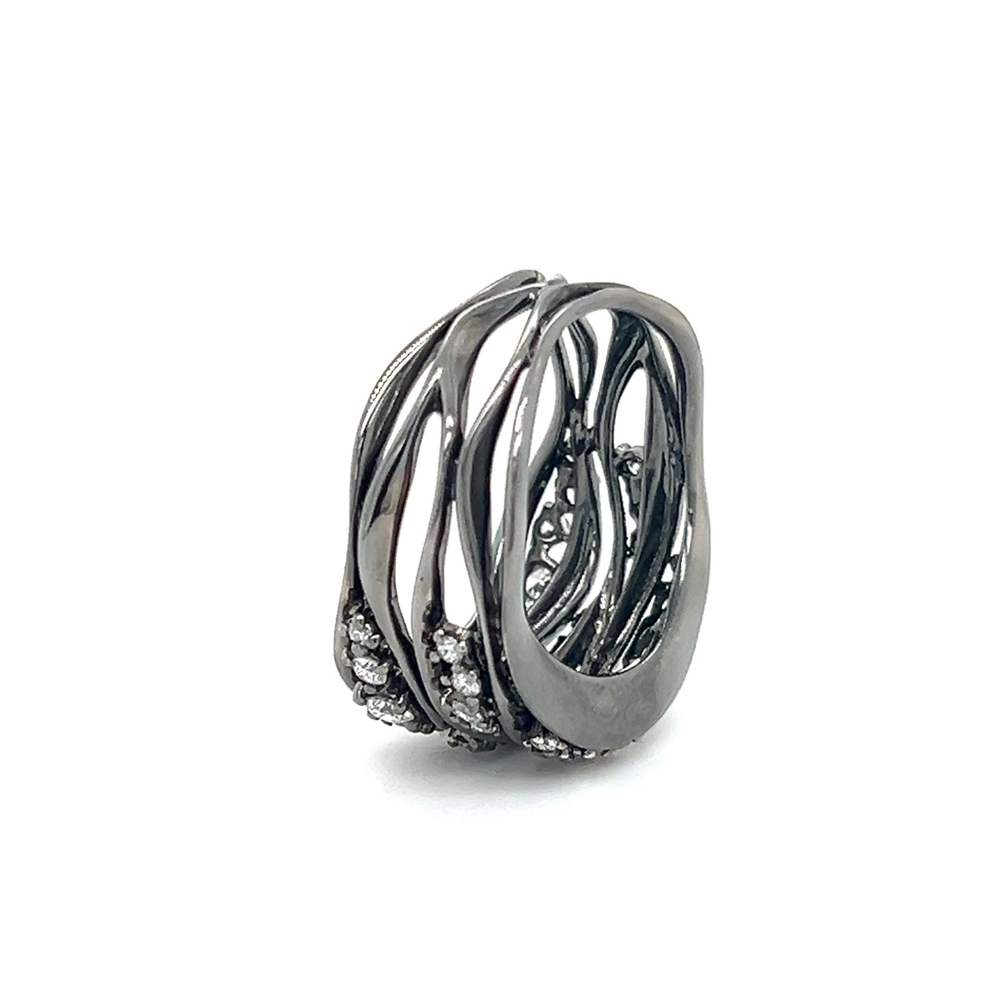 Black Rhodium Diamond Open Work Wave Design Ring 18k