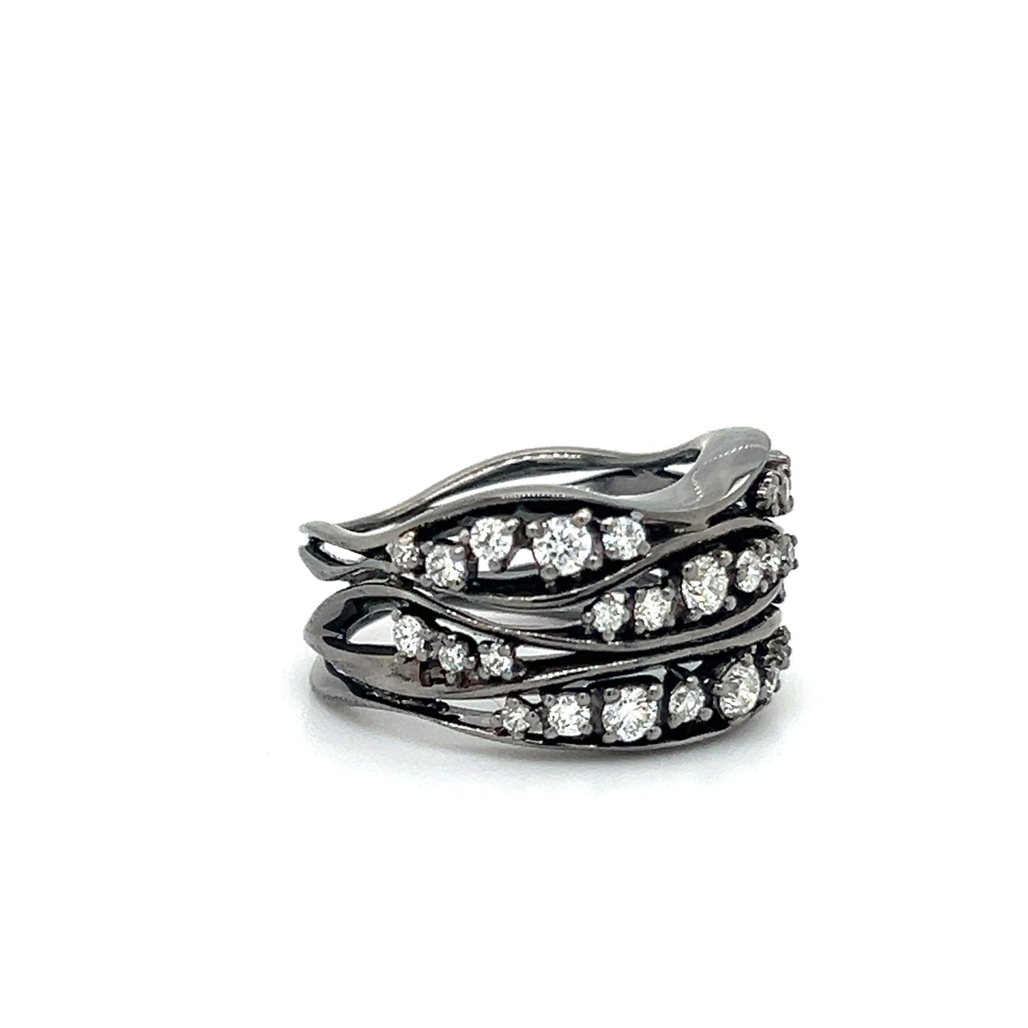 Black Rhodium Diamond Open Work Wave Design Ring 18k