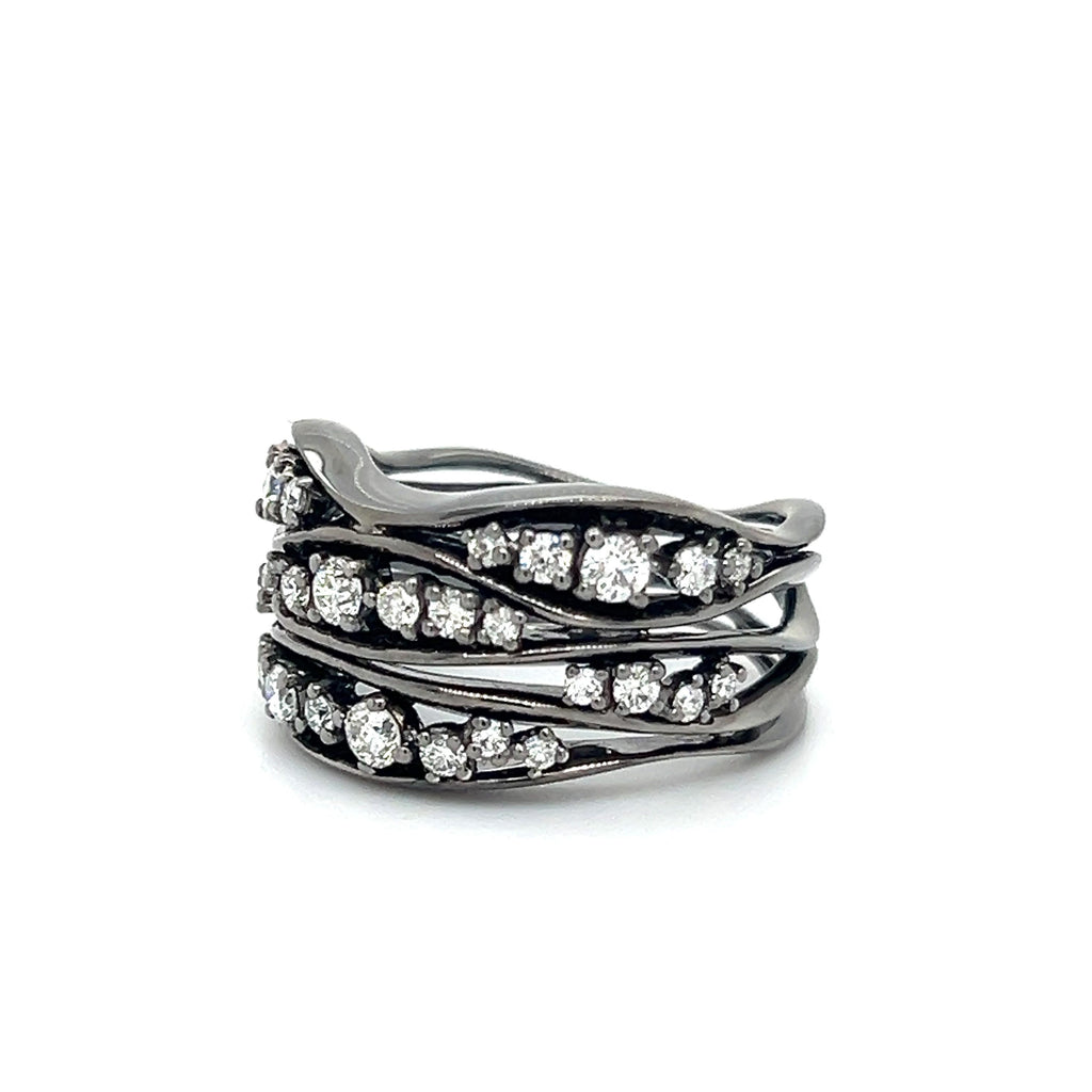 Black Rhodium Diamond Open Work Wave Design Ring 18k