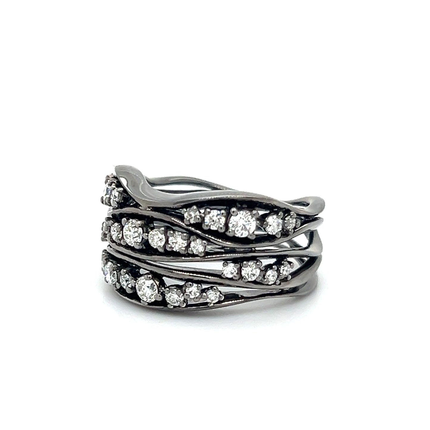 Black Rhodium Diamond Open Work Wave Design Ring 18k