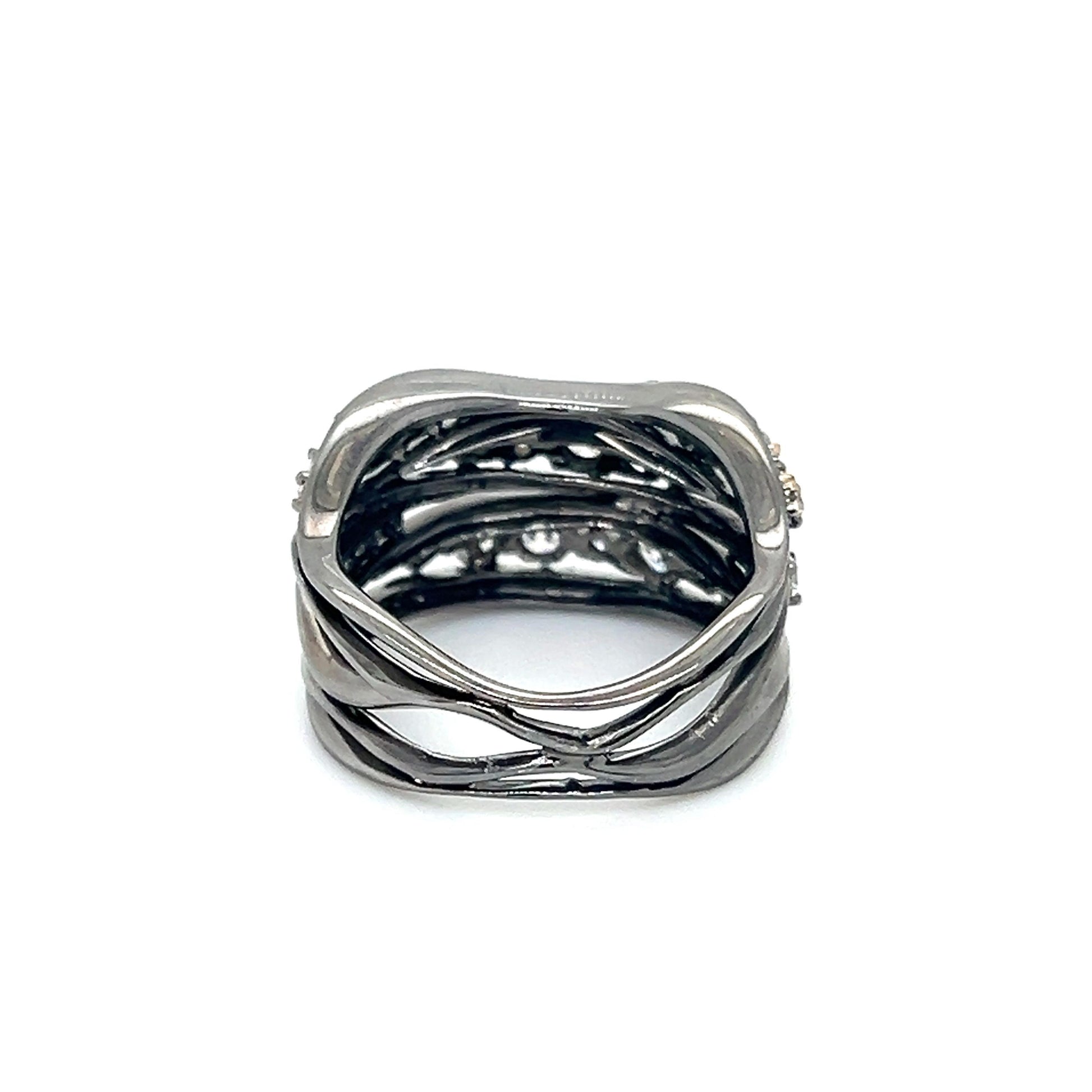 Black Rhodium Diamond Open Work Wave Design Ring 18k