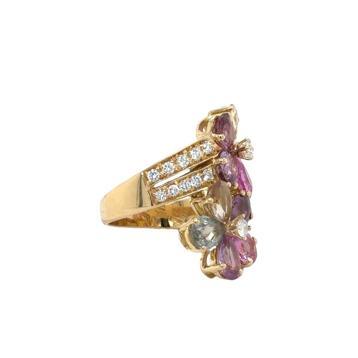 Bulgari Fancy Color Sapphire & Diamond 18k Yellow Gold Flower Cocktail Ring