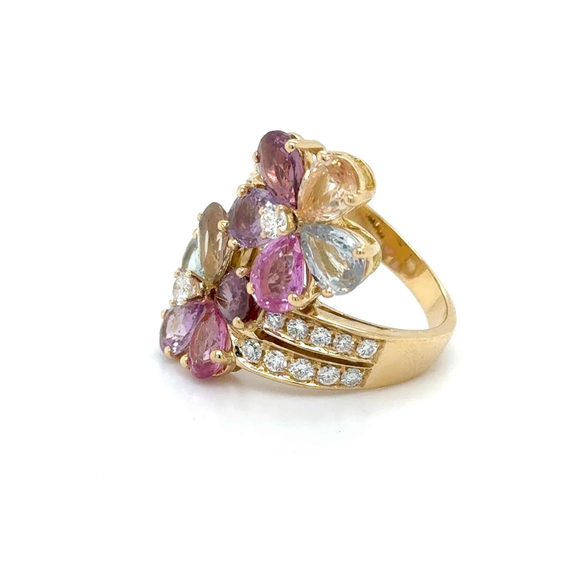 Bulgari Fancy Color Sapphire & Diamond 18k Yellow Gold Flower Cocktail Ring