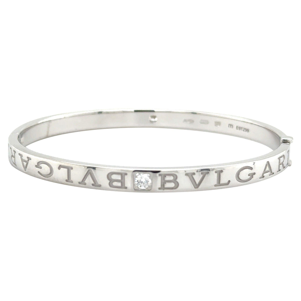 Bvlgari Bvlgari Bangle Bracelet 18K White Gold 2 Diamonds Size M