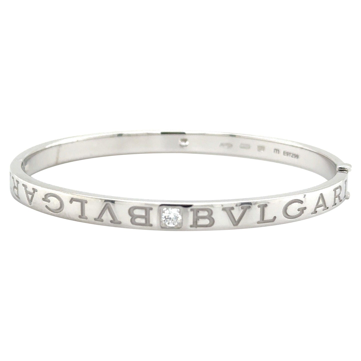 Bvlgari Bvlgari Bangle Bracelet 18K White Gold 2 Diamonds Size M