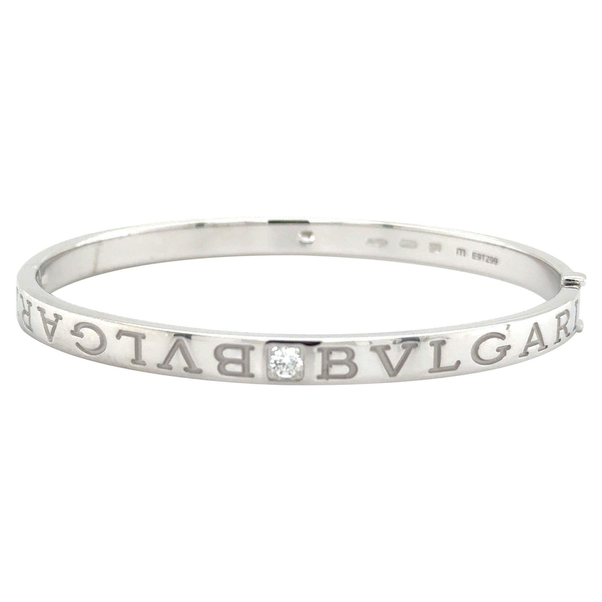 Bvlgari Bvlgari Bangle Bracelet 18K White Gold 2 Diamonds Size M