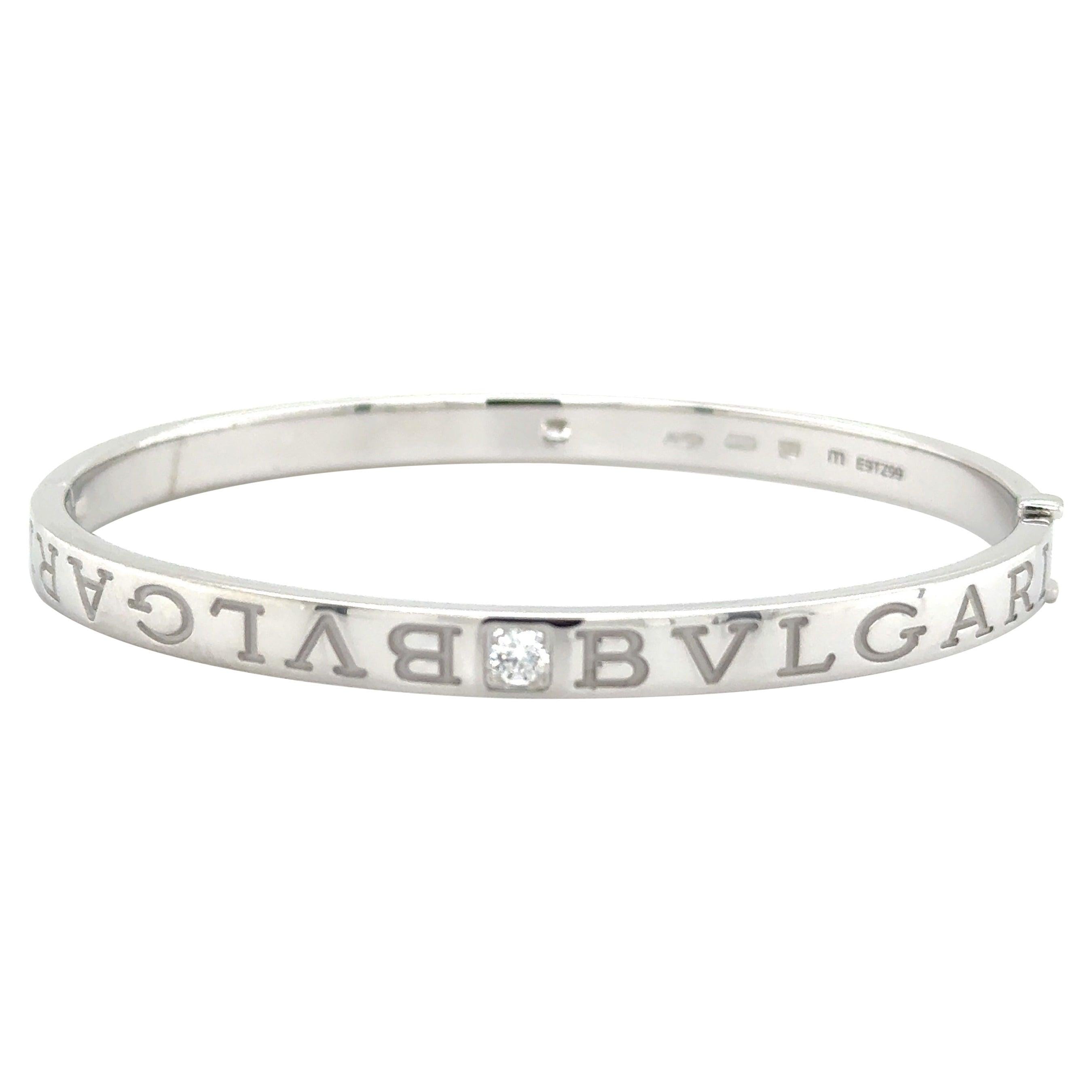 Bvlgari Bvlgari Bangle Bracelet 18K White Gold 2 Diamonds Size M