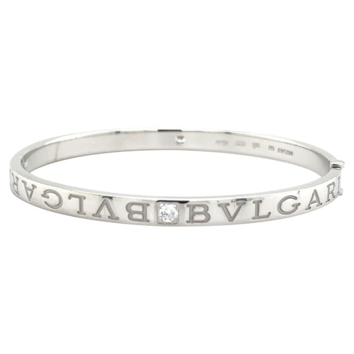 Bvlgari Bvlgari Bangle Bracelet 18K White Gold 2 Diamonds Size M
