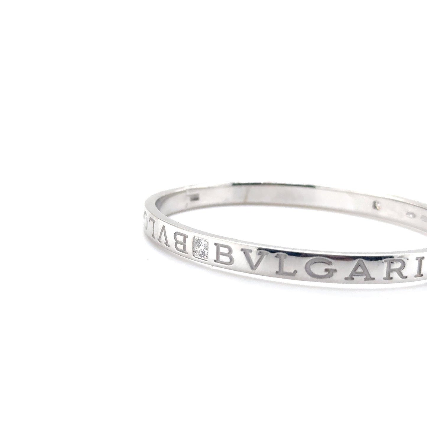 Bvlgari Bvlgari Bangle Bracelet 18K White Gold 2 Diamonds Size M