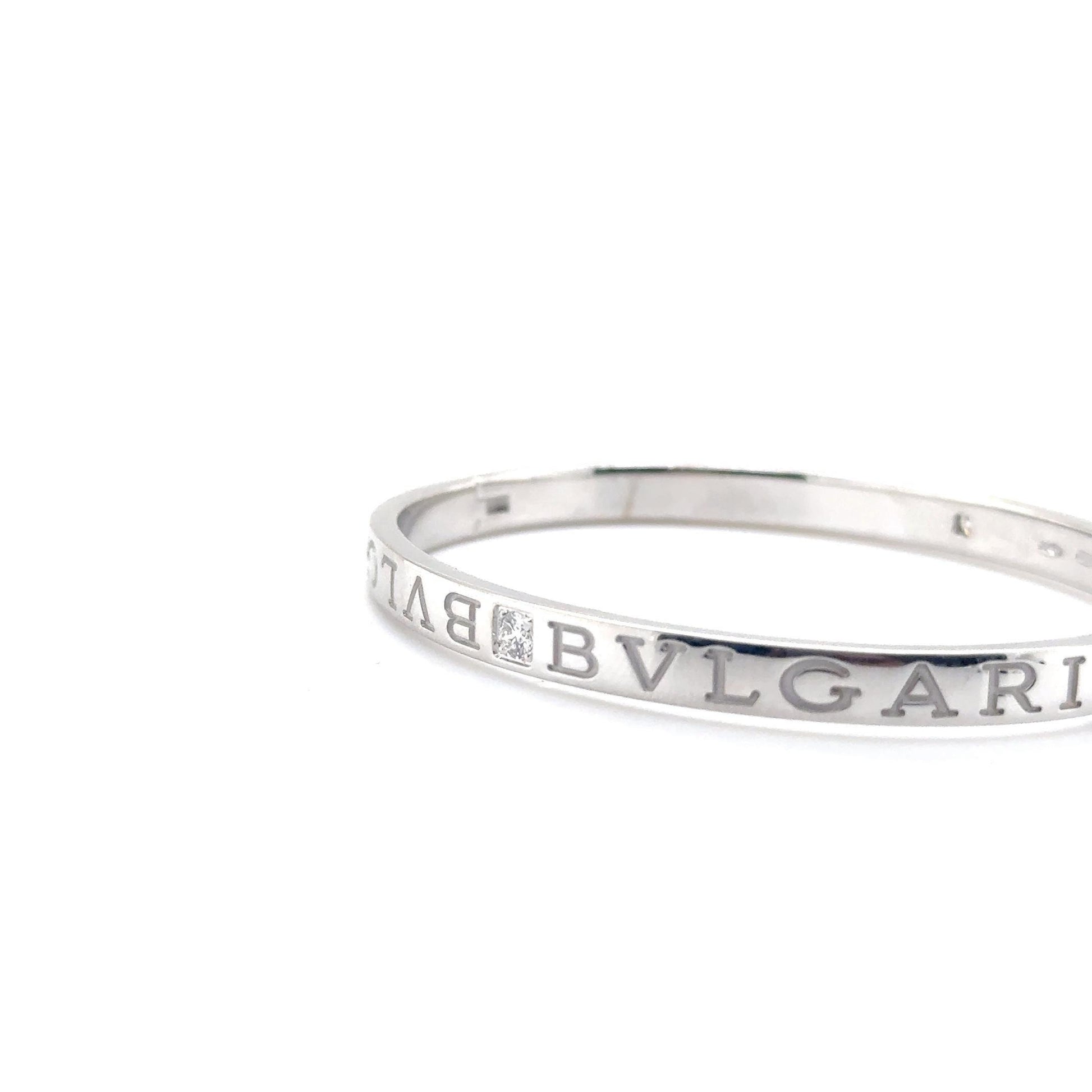 Bvlgari Bvlgari Bangle Bracelet 18K White Gold 2 Diamonds Size M
