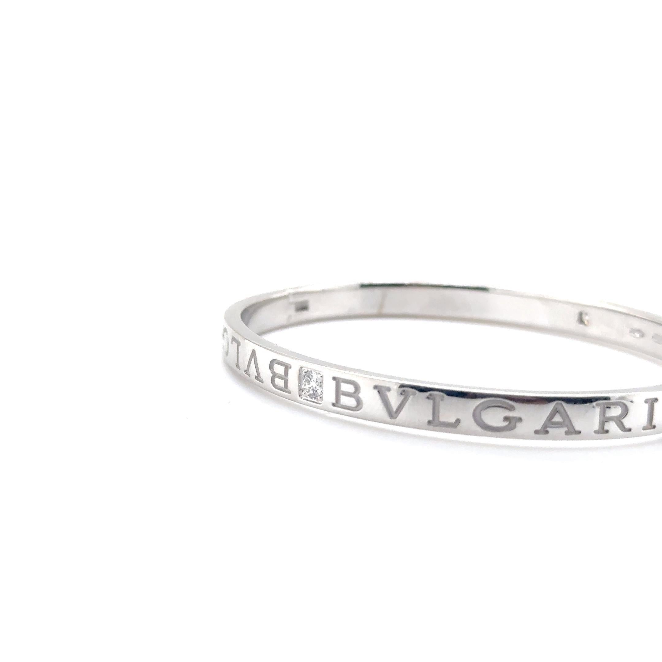 Bvlgari Bvlgari Bangle Bracelet 18K White Gold 2 Diamonds Size M