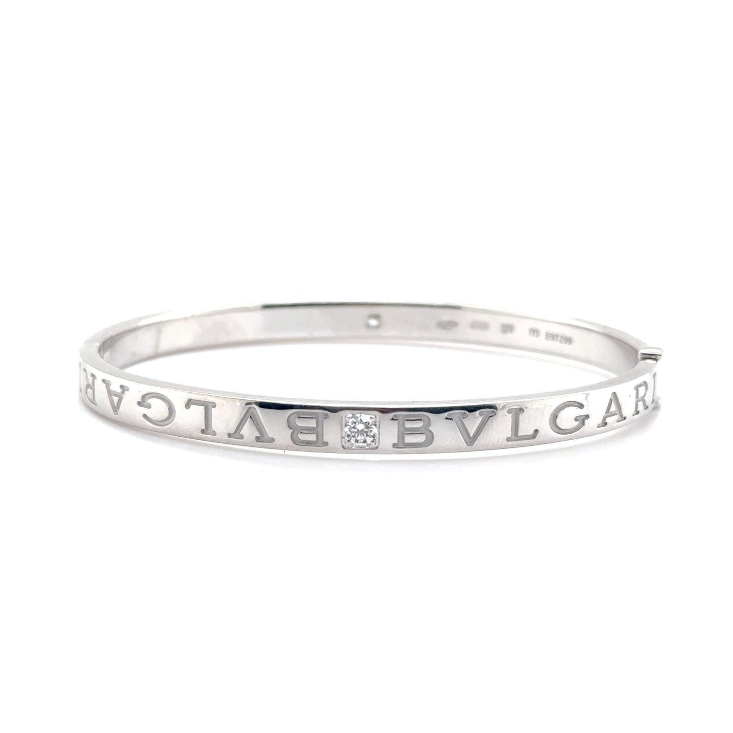 Bvlgari Bvlgari Bangle Bracelet 18K White Gold 2 Diamonds Size M
